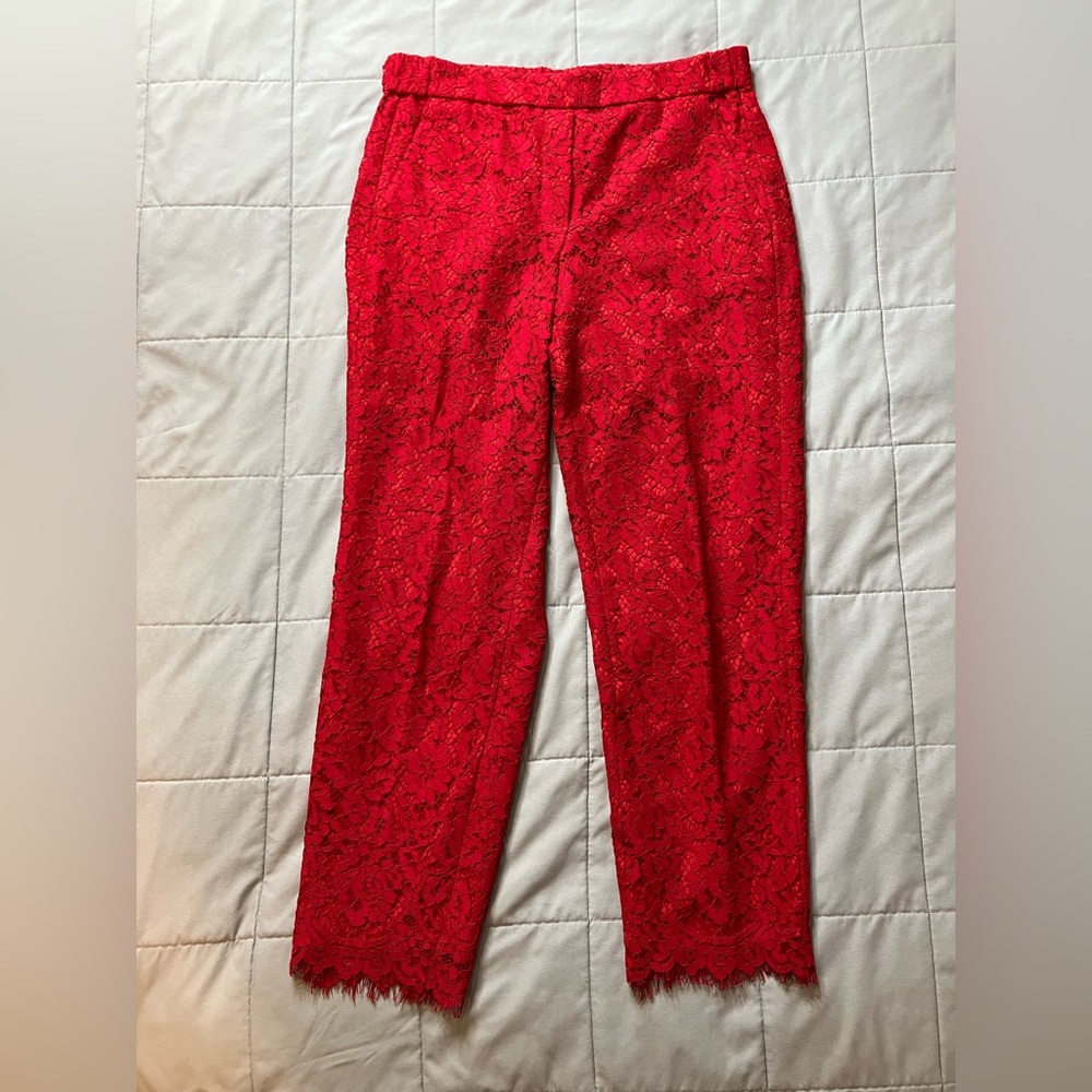 Never Worn J Crew Women’s 8T Red Lace Lined Cropped Pants